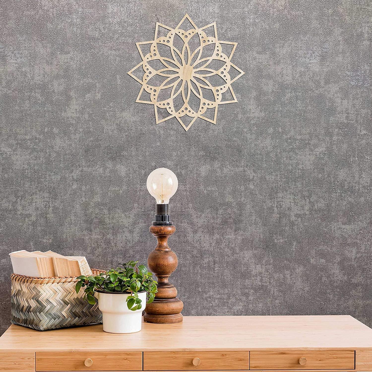 Haoser Mandala Wooden Wall Art, Traditional Star Ornament Polygonal Details, Birch Wood Plywood Rustic Wall Art Accent for Hallway Bedroom Living Room Cafes and Offices (Mandala Design-6_30CM) - Haoser