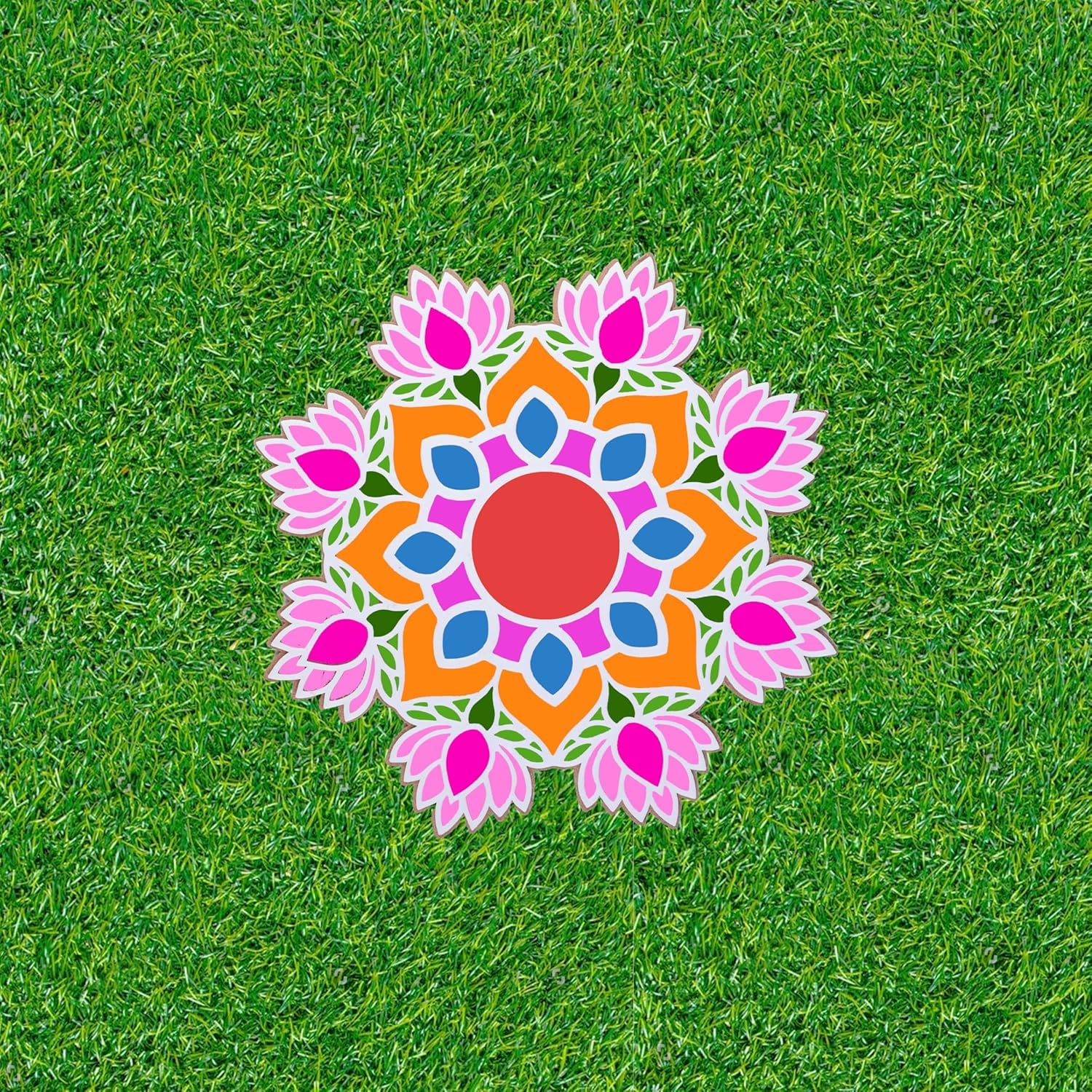 Wooden Rangoli Mat Lotus Design – 7.5 Inch MDF Readymade Flower Rangoli Board for Diwali Decoration