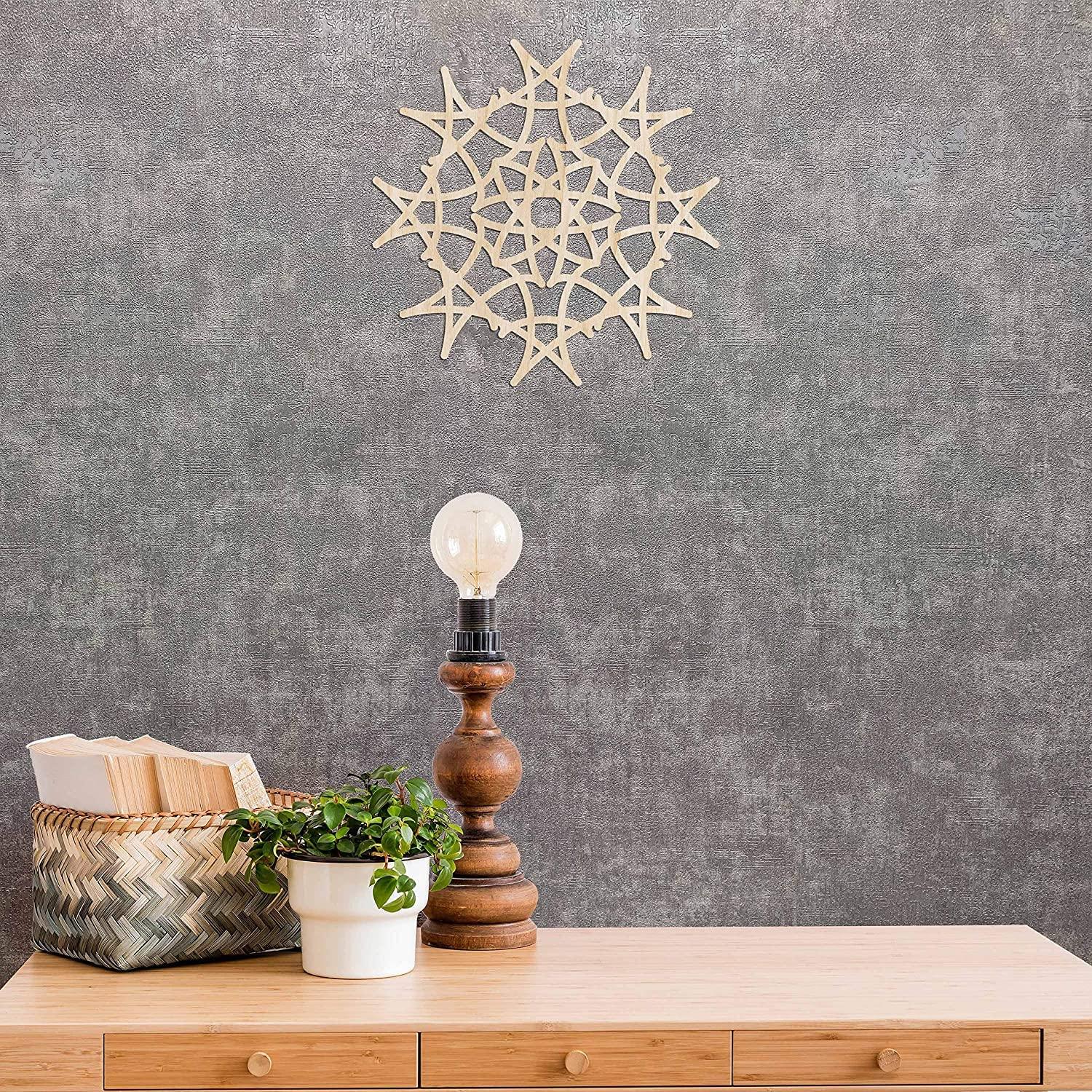 Haoser Mandala Wooden Wall Art, Whirl Look Lattice Abstarct Geometric, Birch Wood Plywood Rustic Wall Art Accent for Hallway Bedroom Living Room Cafes and Offices (Mandala Design-22_30CM) - Haoser