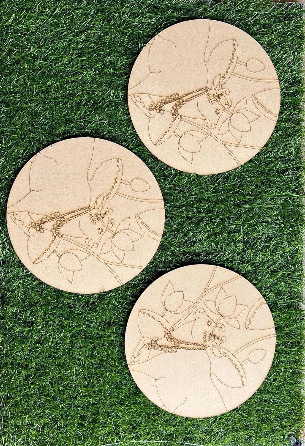 Pack of 2 Wooden MDF Cow Design Wall Art Base – 12 Inch Pre-Marked Floral MDF for Lippan Art | DIY Unique Wall Decor for Painting, Mirror Work, Home Decoration