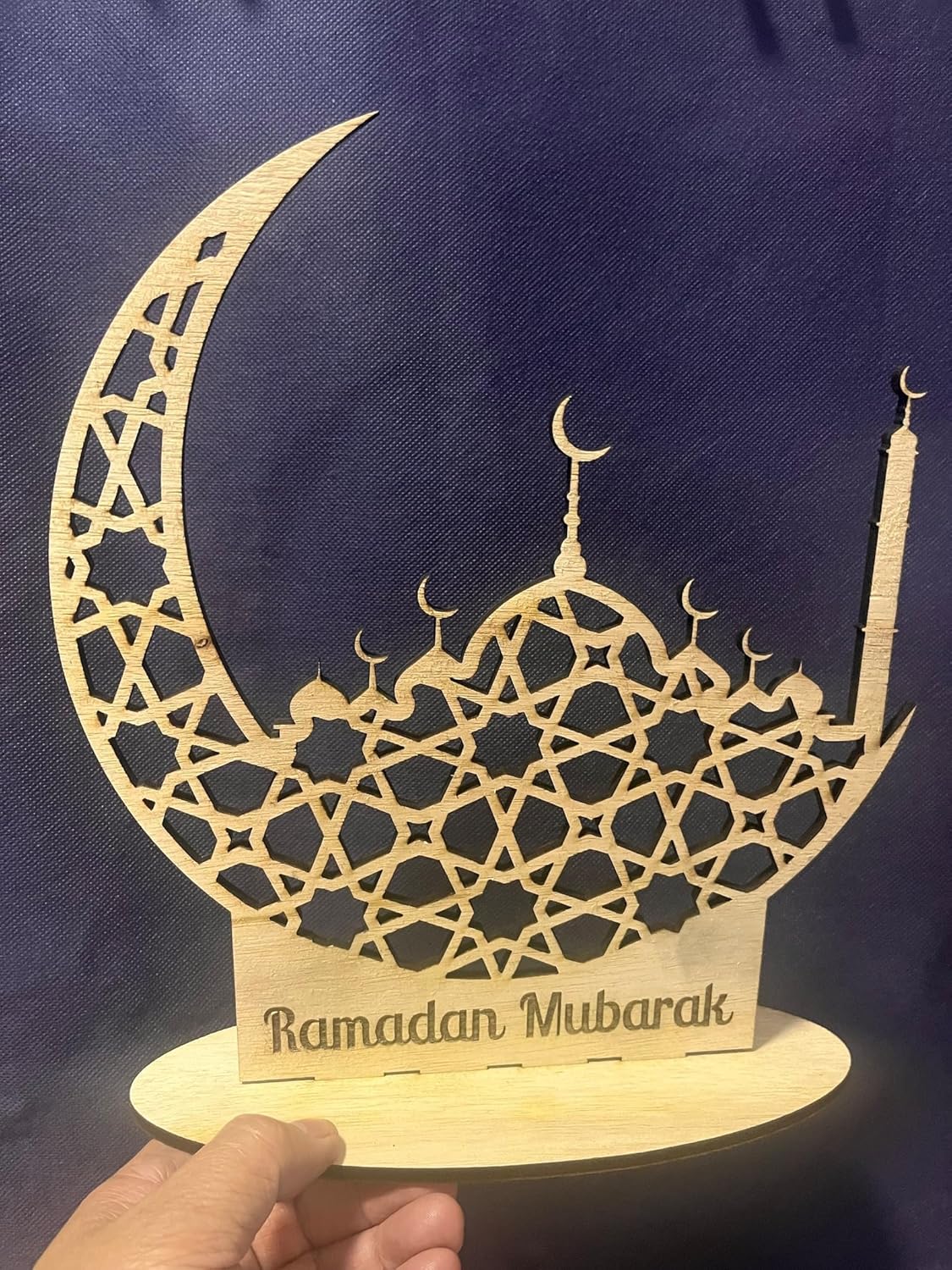Wooden Ramadan Mubarak Mashrabiya Crescent Moon Masjid Table Decor | Islamic Home Decoration | Ramadan & Eid Tabletop Display | 12 Inch