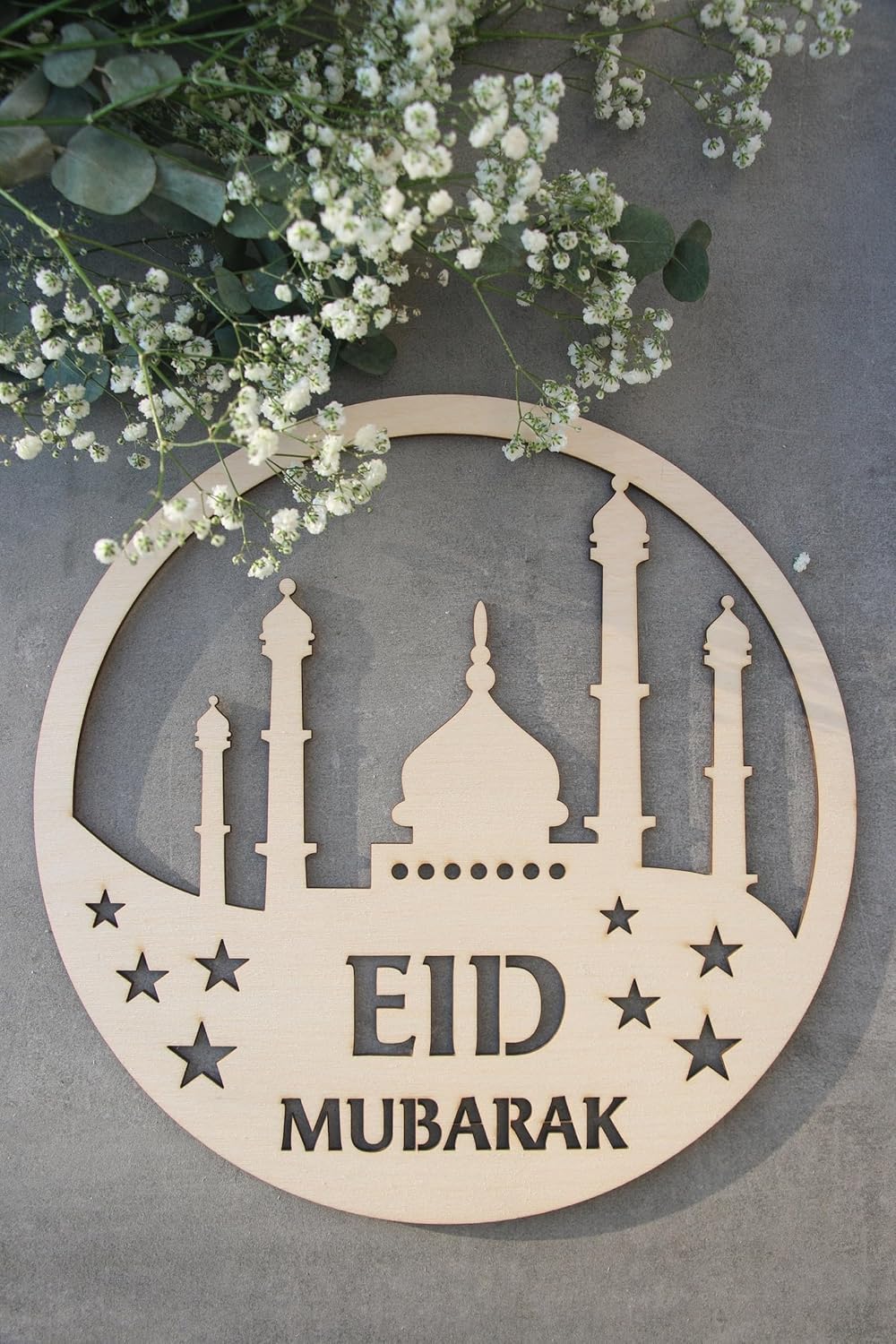 Eid Mubarak Wooden Wall Sign | Islamic Mosque Decor | Ramadan Eid Mubarak Hanging Wall Art | Muslim Home Decoration