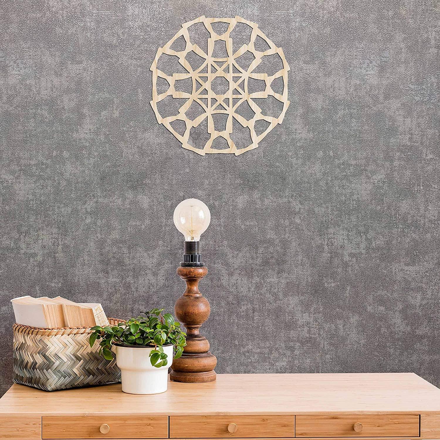 Haoser Mandala Wooden Wall Art, Whirl Look Lattice Abstarct Geometric, Birch Wood Plywood Rustic Wall Art Accent for Hallway Bedroom Living Room Cafes and Offices (Mandala Design-28_30CM) - Haoser