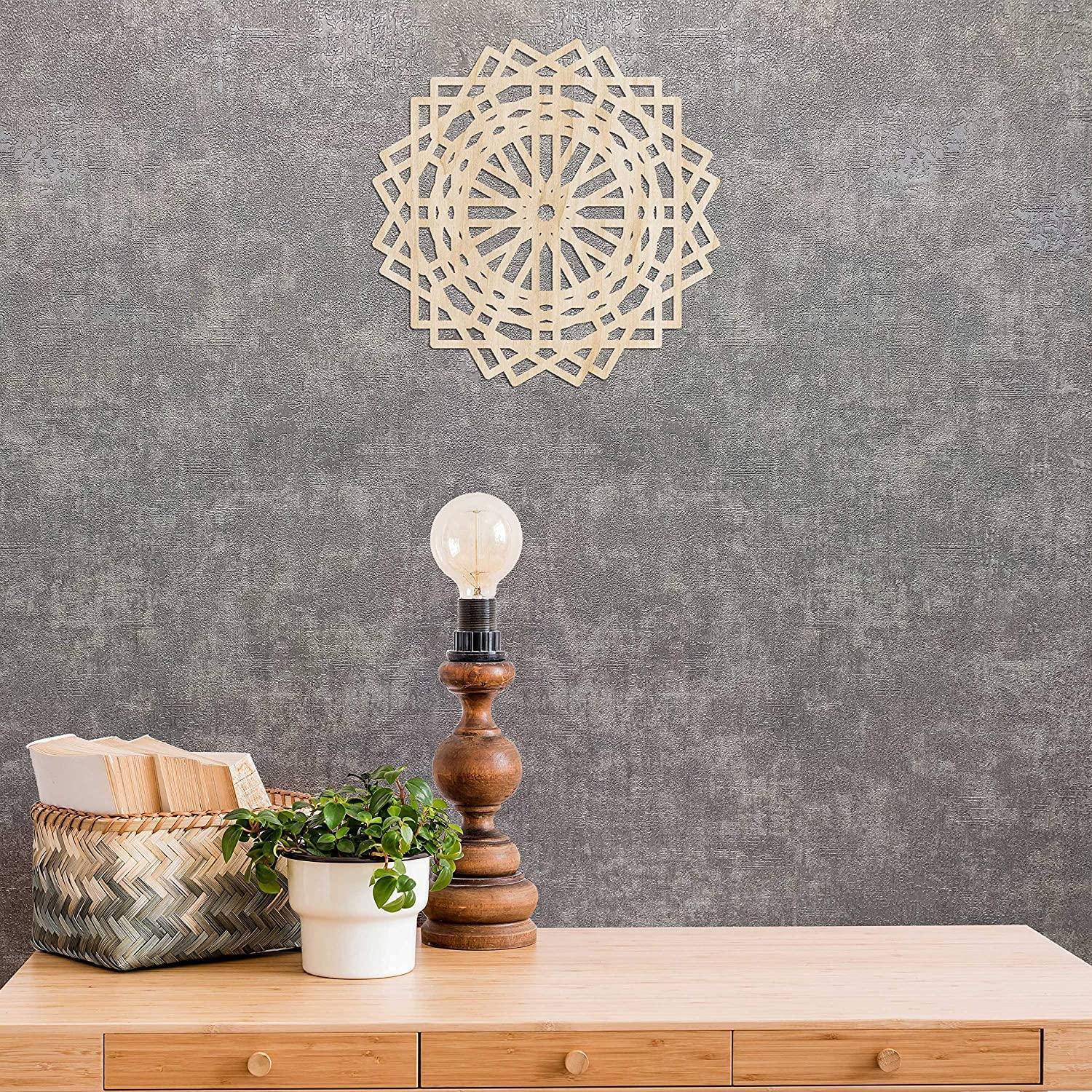 Haoser Mandala Wooden Wall Art, Traditional Star Ornament Polygonal Details, Birch Wood Plywood Rustic Wall Art Accent for Hallway Bedroom Living Room Cafes and Offices (Mandala Design-10_30CM) - Haoser