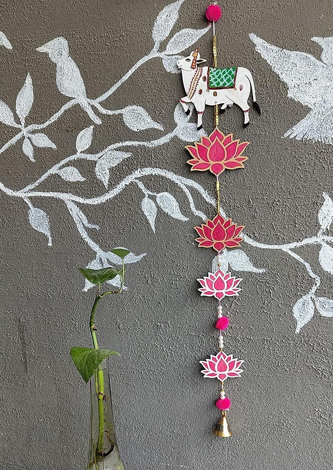 Haoser Pichwai Painting MDF Cutouts,Pichwai Cow Cutouts,Art and Craft for Diwali Decorations,Lotus Cutouts,Hanging orgnaments for Craft kit,Wall Hanging Decor(only Cutouts) - Haoser