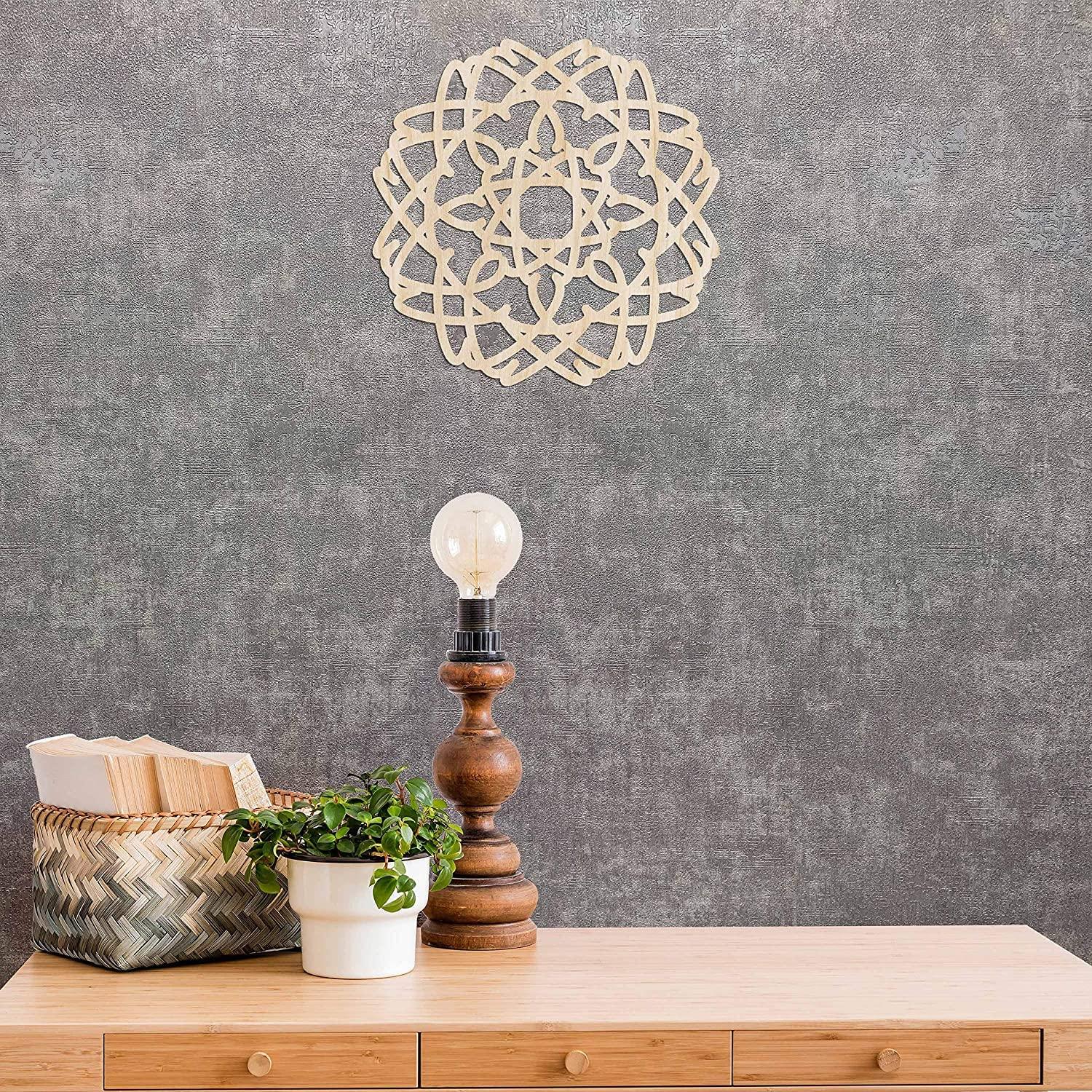 Haoser Mandala Wooden Wall Art, Whirl Look Lattice Abstarct Geometric, Birch Wood Plywood Rustic Wall Art Accent for Hallway Bedroom Living Room Cafes and Offices (Mandala Design-20_30CM) - Haoser