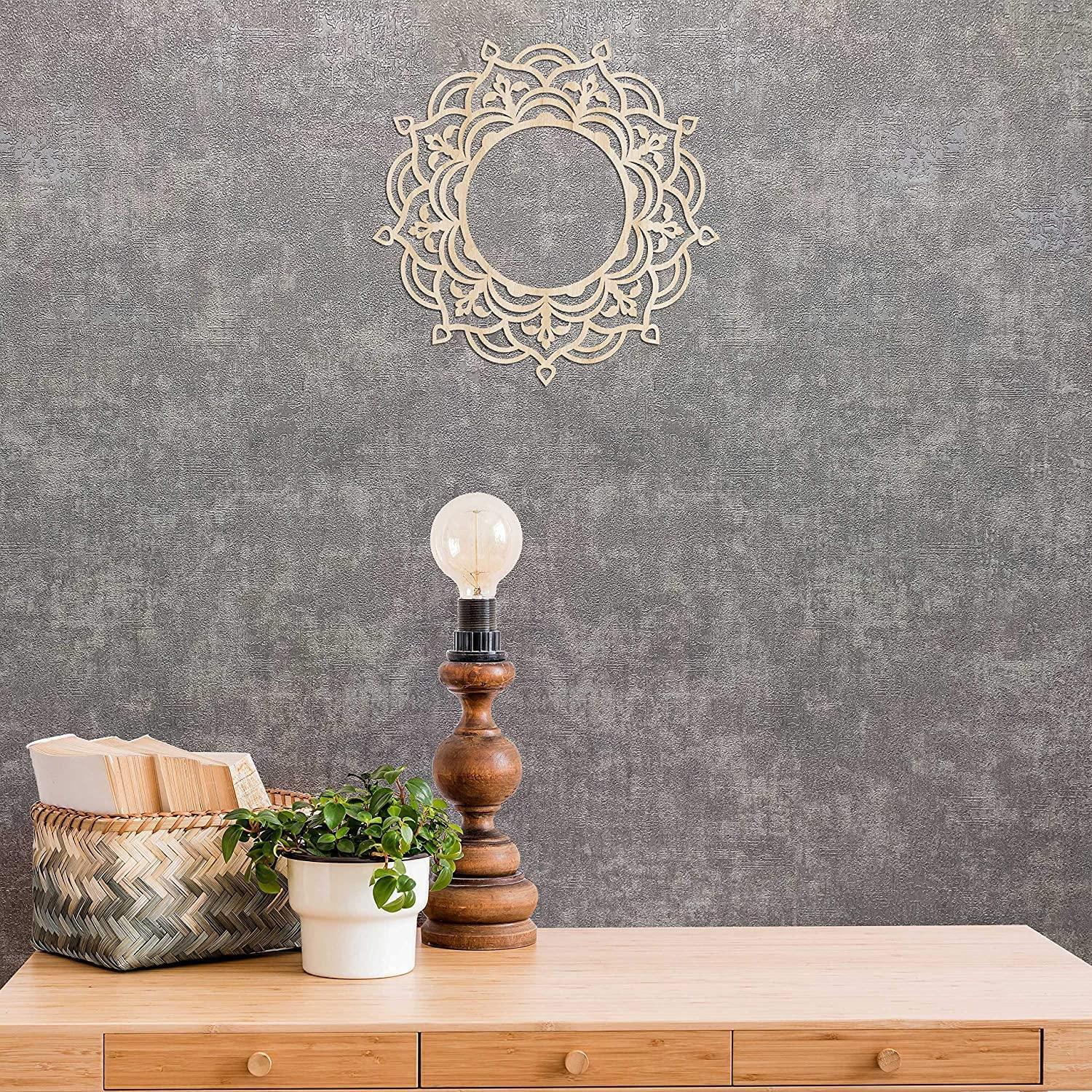 Haoser Mandala Wooden Wall Art, Traditional Star Ornament Polygonal Details, Birch Wood Plywood Rustic Wall Art Accent for Hallway Bedroom Living Room Cafes and Offices (Mandala Design-11_30CM) - Haoser