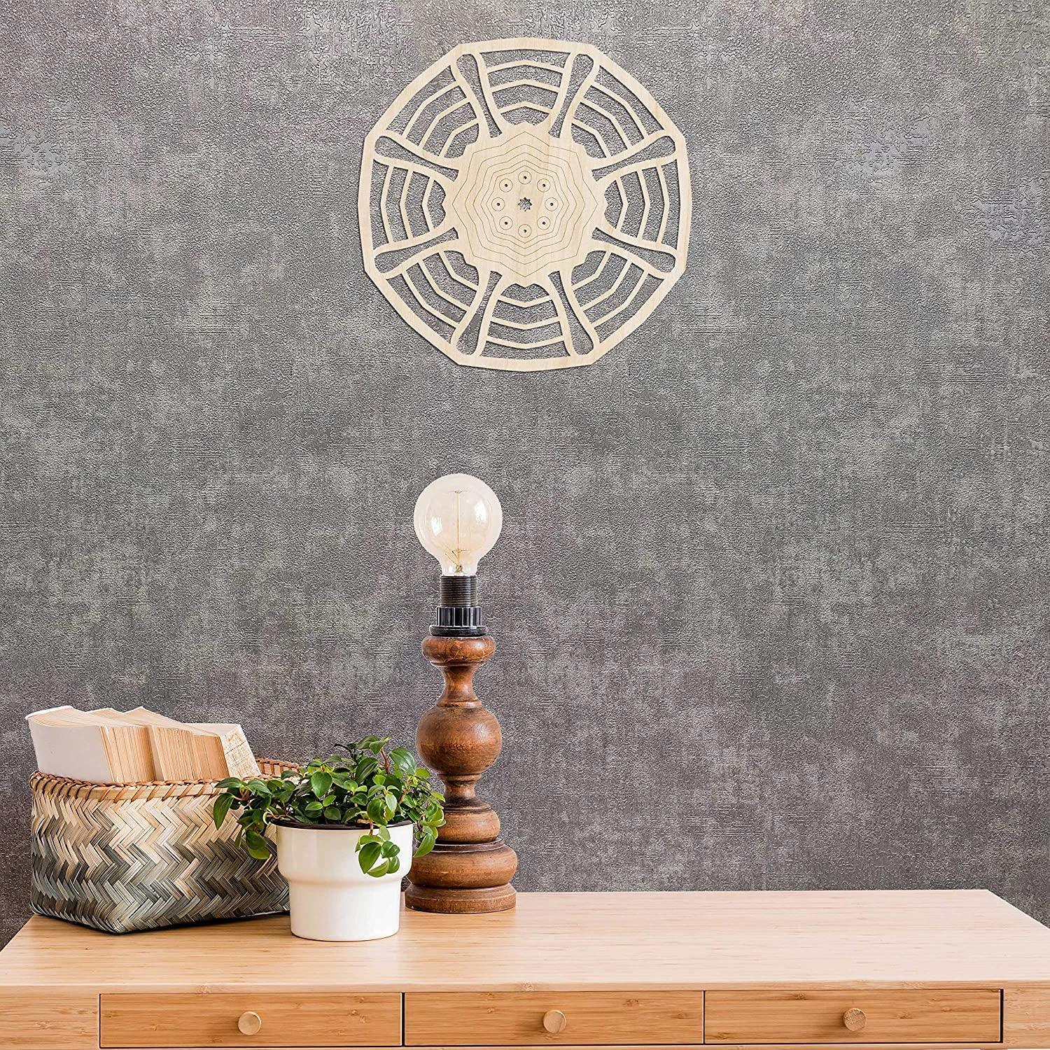 Haoser Mandala Wooden Wall Art, Traditional Star Ornament Polygonal Details, Birch Wood Plywood Rustic Wall Art Accent for Hallway Bedroom Living Room Cafes and Offices (Mandala Design-3_30CM) - Haoser