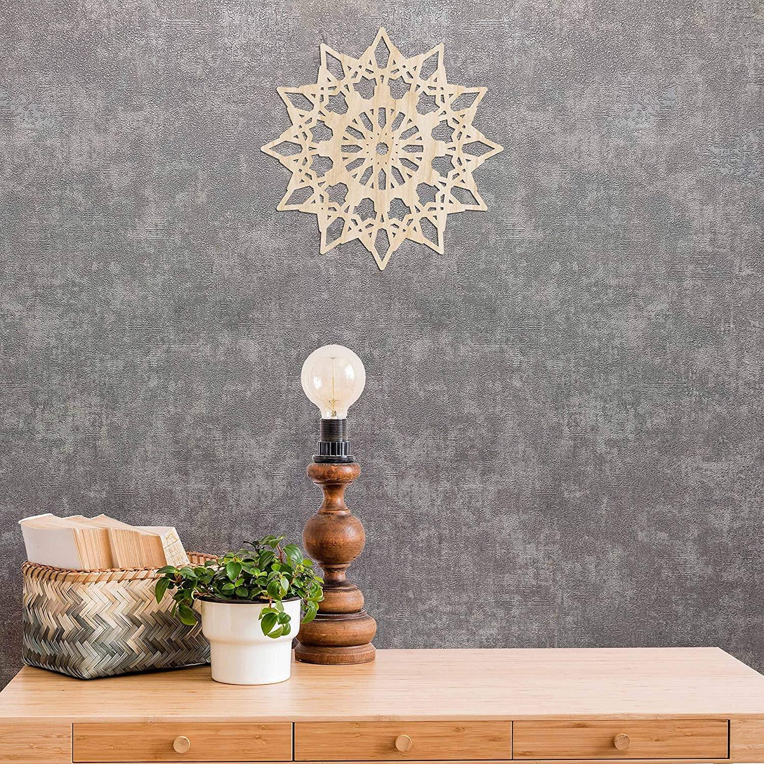 Haoser Mandala Wooden Wall Art, Whirl Look Lattice Abstarct Geometric, Birch Wood Plywood Rustic Wall Art Accent for Hallway Bedroom Living Room Cafes and Offices (Mandala Design-21_30CM) - Haoser