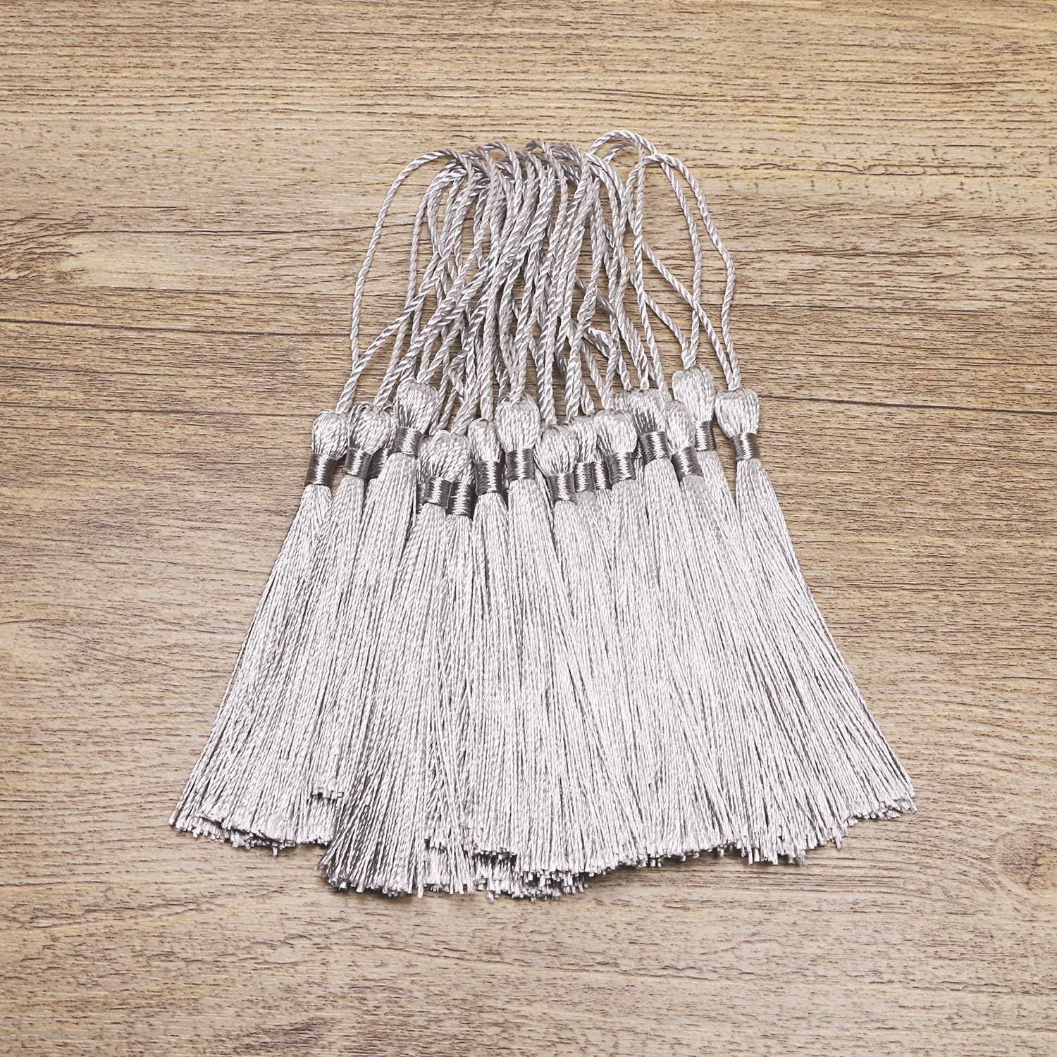 Haoser Silver 50 Psc 13cm/5 Inch Silky Floss Craft Tassels, Handmade Tassel with Loop for Jewelry Making Souvenir, Bookmarks, DIY Craft Accessory - Haoser