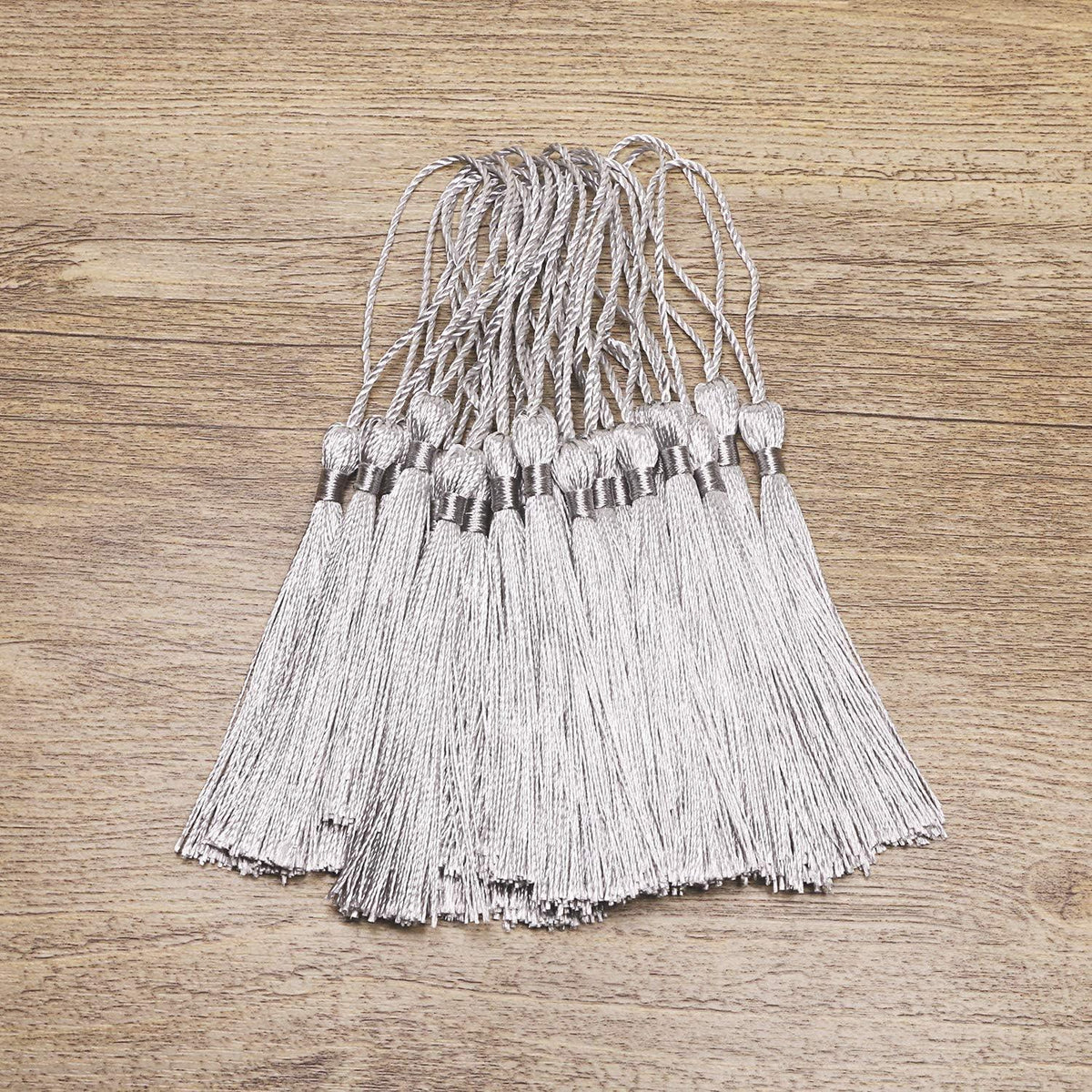 Haoser Silver 50 Psc 13cm/5 Inch Silky Floss Craft Tassels, Handmade Tassel with Loop for Jewelry Making Souvenir, Bookmarks, DIY Craft Accessory - Haoser
