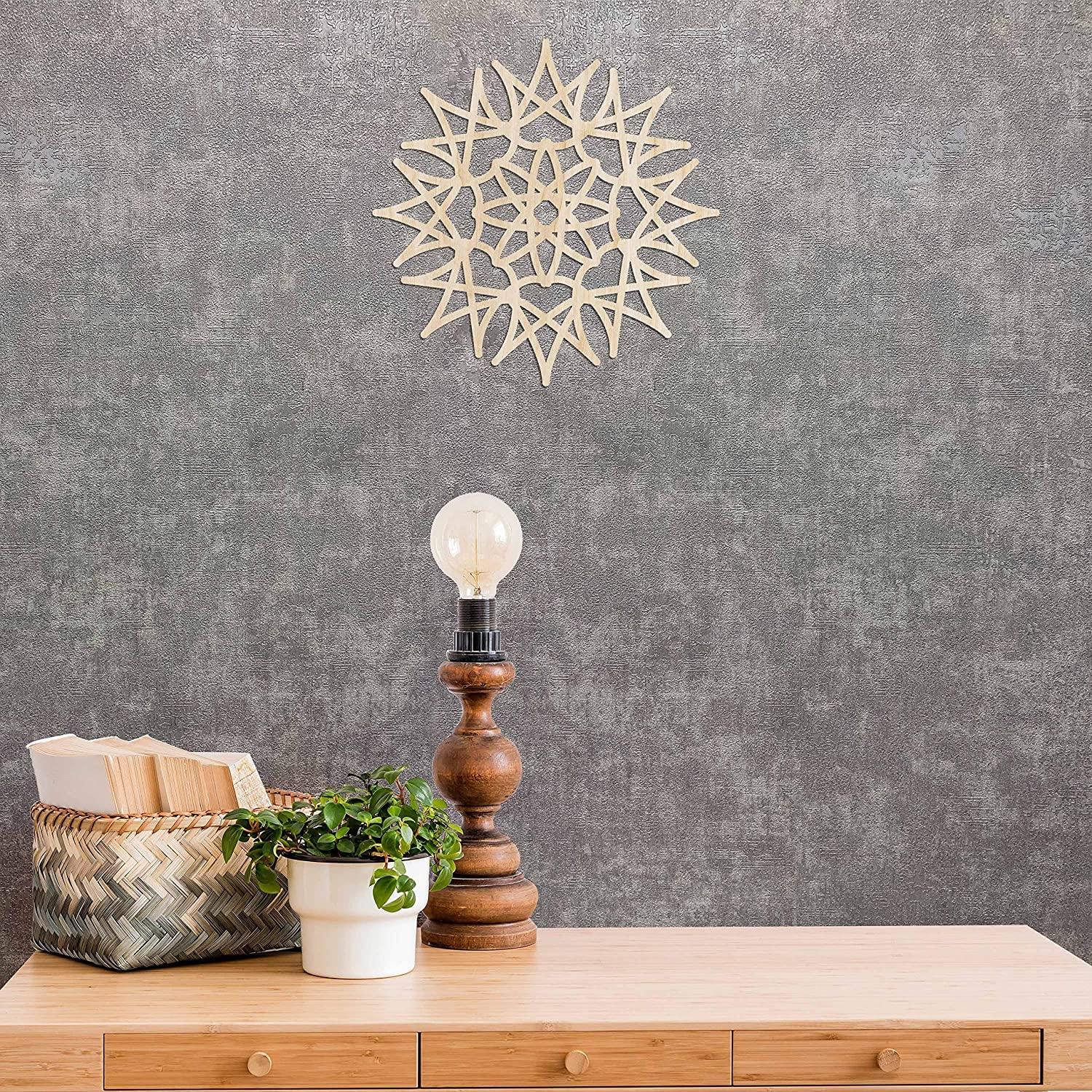 Haoser Mandala Wooden Wall Art, Whirl Look Lattice Abstarct Geometric, Birch Wood Plywood Rustic Wall Art Accent for Hallway Bedroom Living Room Cafes and Offices (Mandala Design-26_30CM) - Haoser