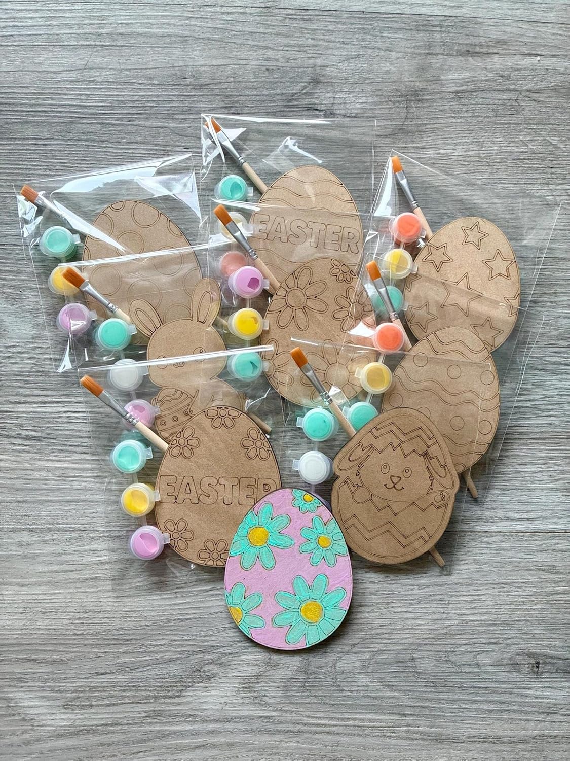 Pack of 8 Wooden Easter Paint Kit | 4 Inch MDF Eggs & Bunny DIY Craft Set