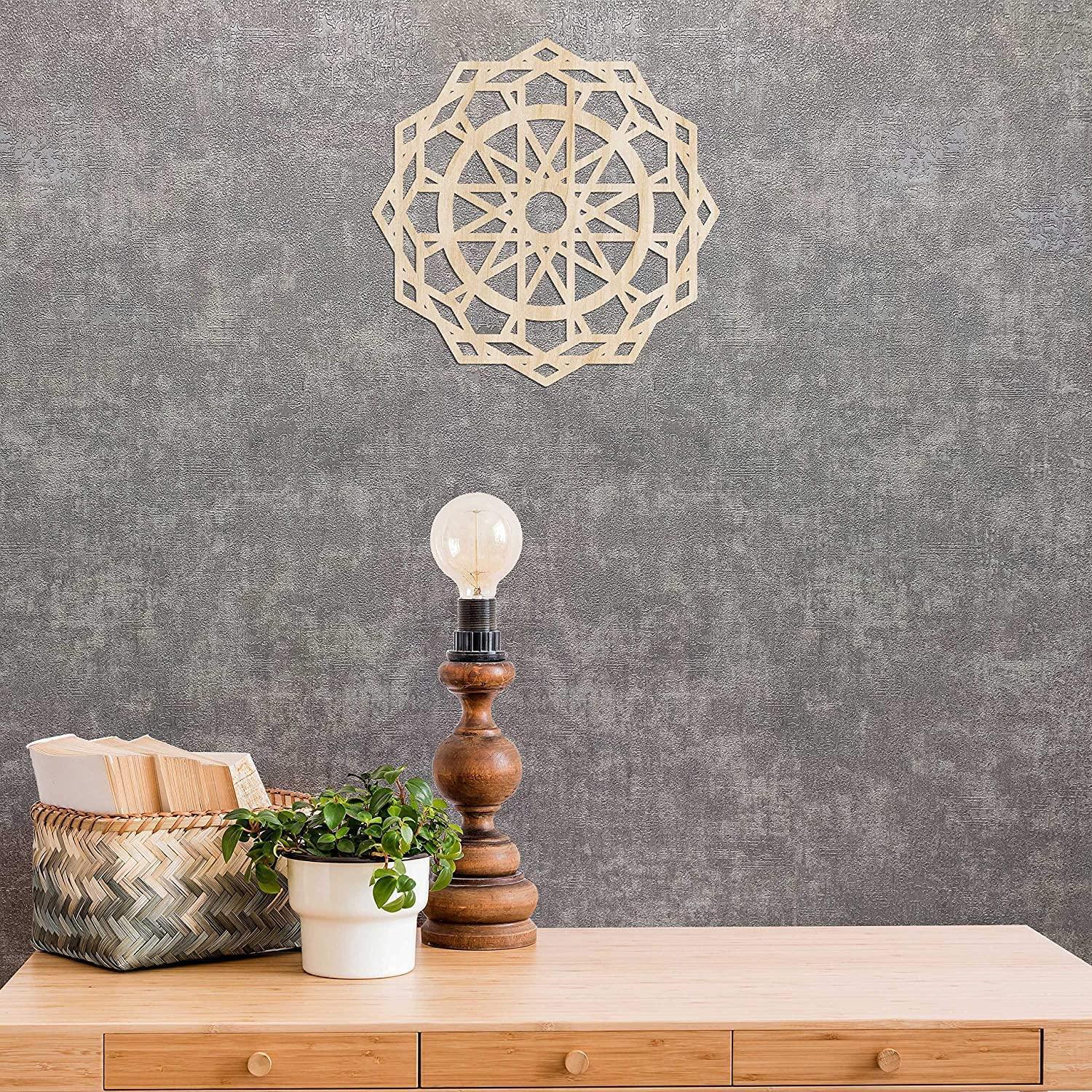 Haoser Mandala Wooden Wall Art, Traditional Star Ornament Polygonal Details, Birch Wood Plywood Rustic Wall Art Accent for Hallway Bedroom Living Room Cafes and Offices (Mandala Design-14_30CM) - Haoser