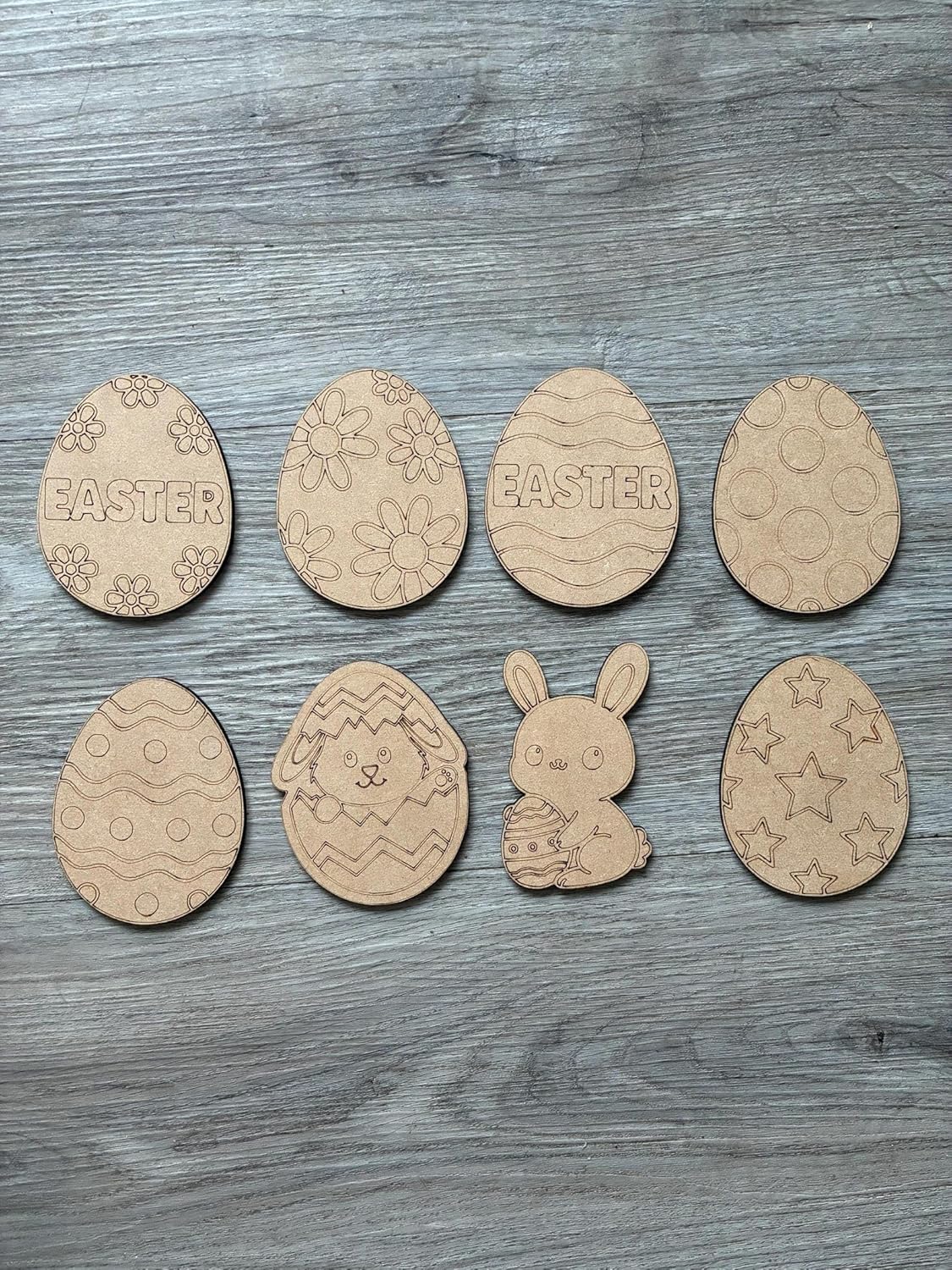 Pack of 8 Wooden Easter Paint Kit | 4 Inch MDF Eggs & Bunny DIY Craft Set