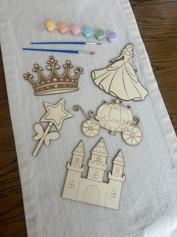 5 Pcs Princess Wooden DIY Painting Kit for Kids | Wooden Craft Kit with Paint & Brushes