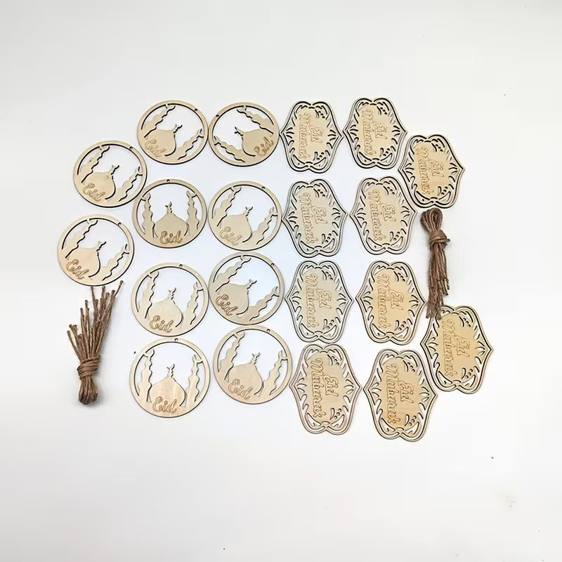 Pack of 10 Wooden Ramadan Mubarak Decorations | Pine MDF Crescent & Floral Pattern Cutouts | Traditional Eid Festival Home Decor & Religious Art Crafts | 5 Pcs Each Design | 3.11 Inch