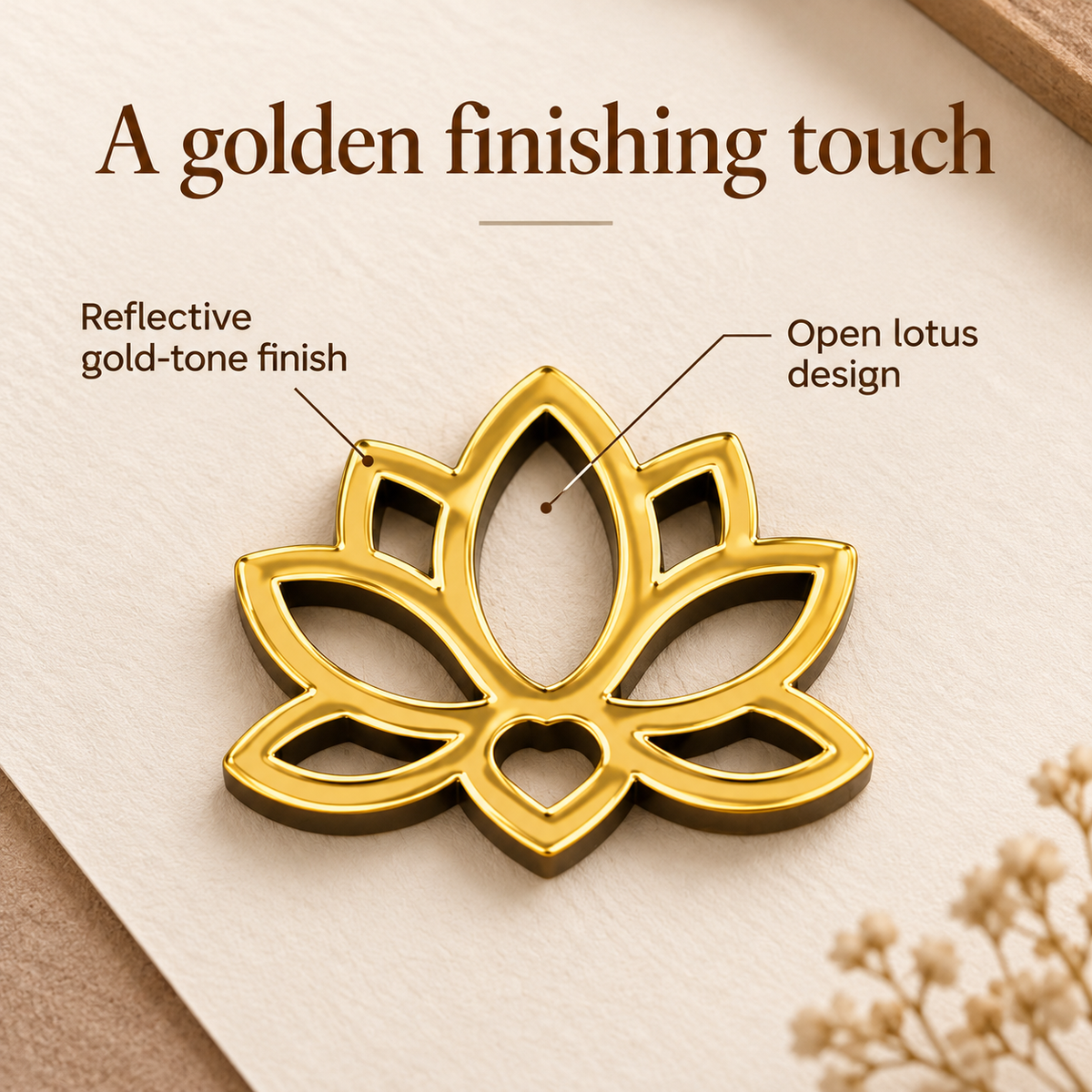 Haoser Golden Acrylic Lotus Cutouts, Self Adhesive Lotus Shape for DIY Crafts, Diwali, Pooja, Gift & Festive Decoration, Pack of 10