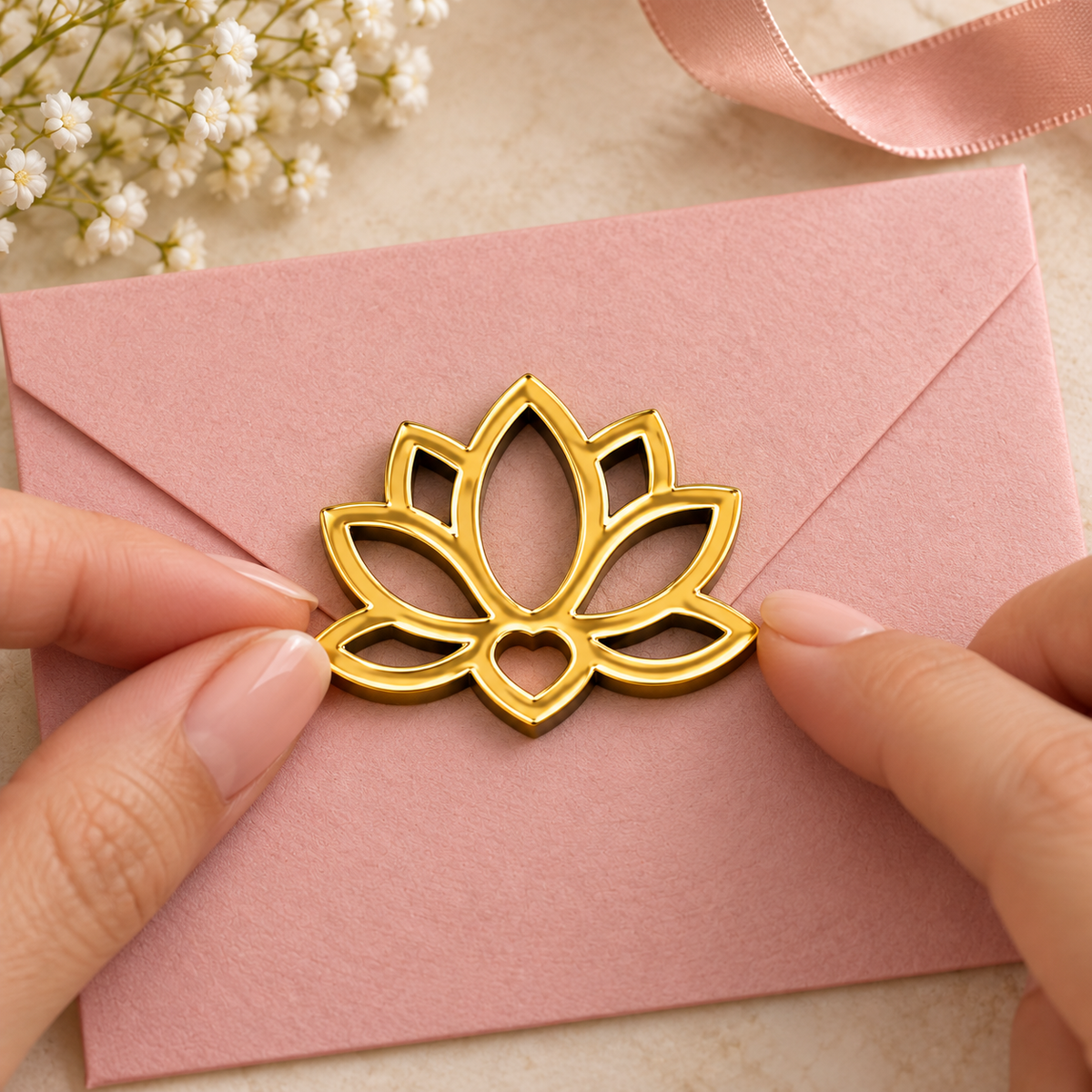 Haoser Golden Acrylic Lotus Cutouts, Self Adhesive Lotus Shape for DIY Crafts, Diwali, Pooja, Gift & Festive Decoration, Pack of 10