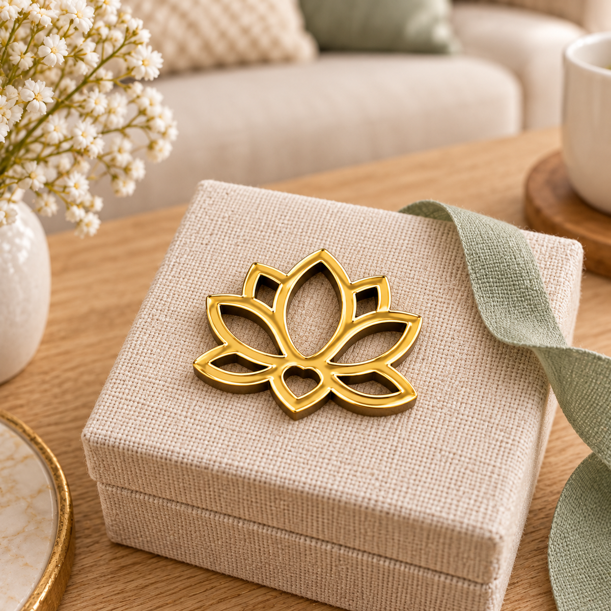 Haoser Golden Acrylic Lotus Cutouts, Self Adhesive Lotus Shape for DIY Crafts, Diwali, Pooja, Gift & Festive Decoration, Pack of 10