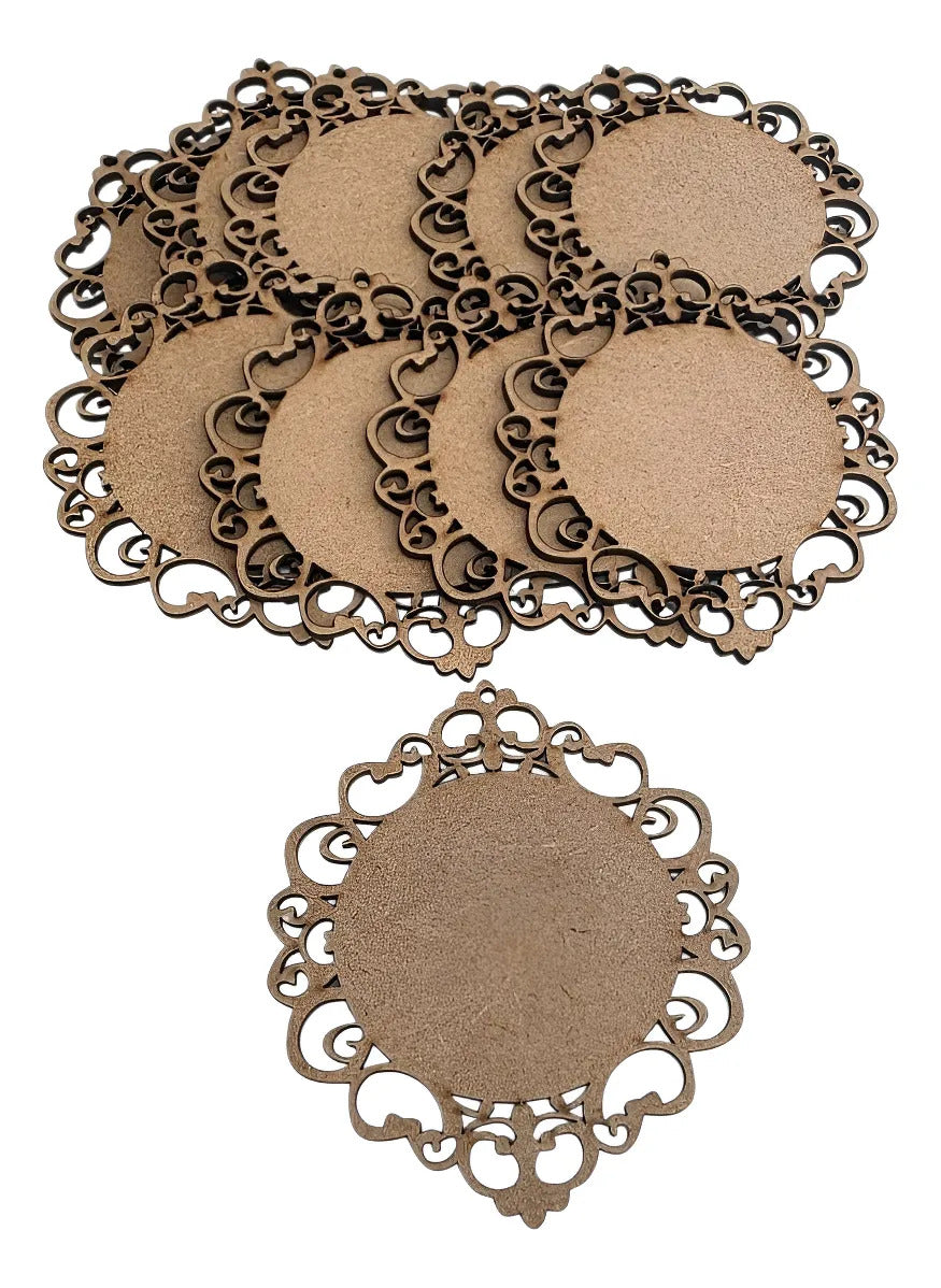 Wooden MDF Mandala Escapulário Cutouts | Pack of 6 Ornate Round MDF Craft Shapes | DIY Craft Base for Painting, Mandala Art & Home Decoration | Size 15x13 cm
