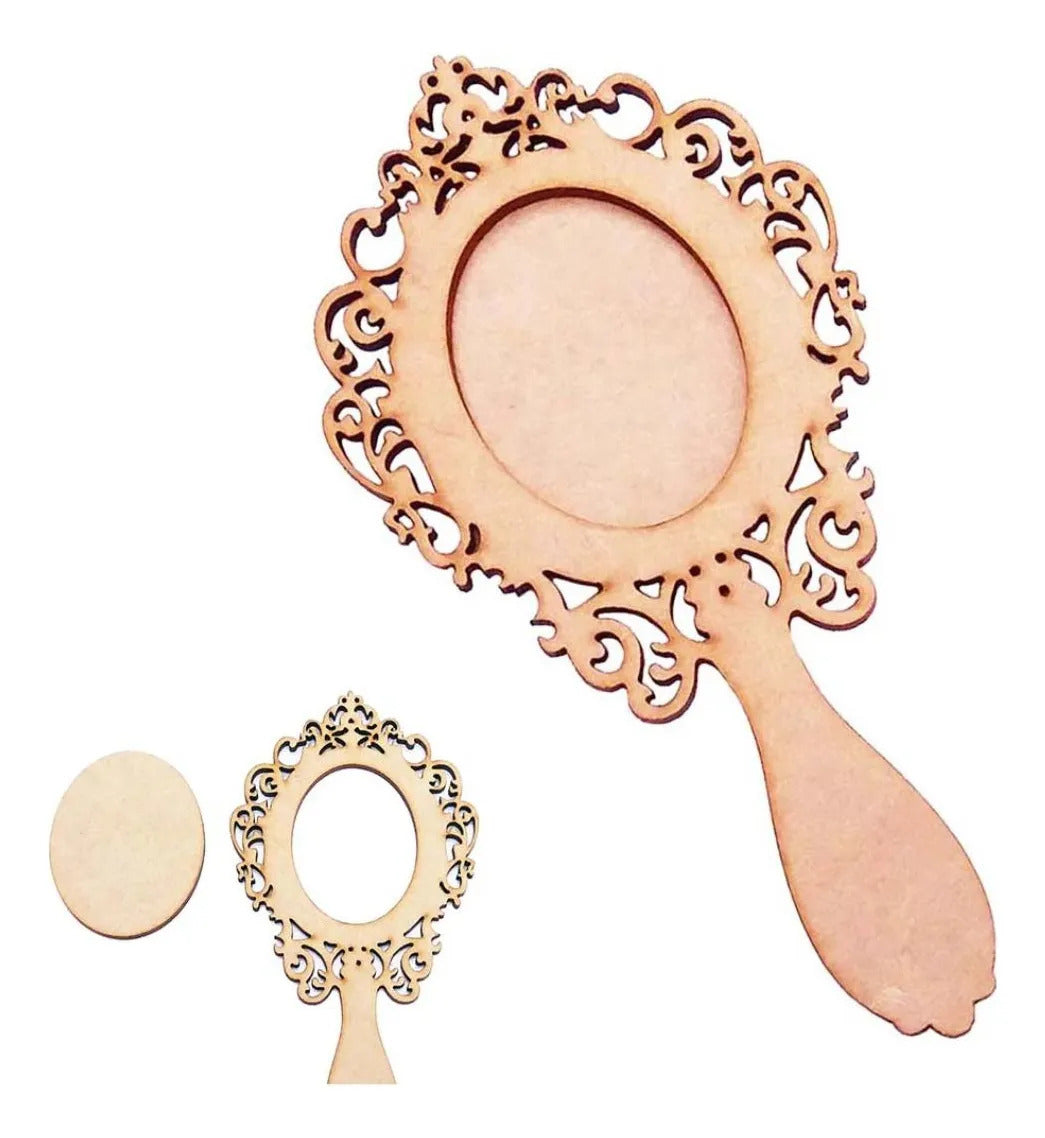 Pack of 6 Wooden MDF Hand Mirror Craft Shapes | Princess Mirror Cutout | DIY Craft Base | Wooden Blank for Art & Decoration | Size 15 cm