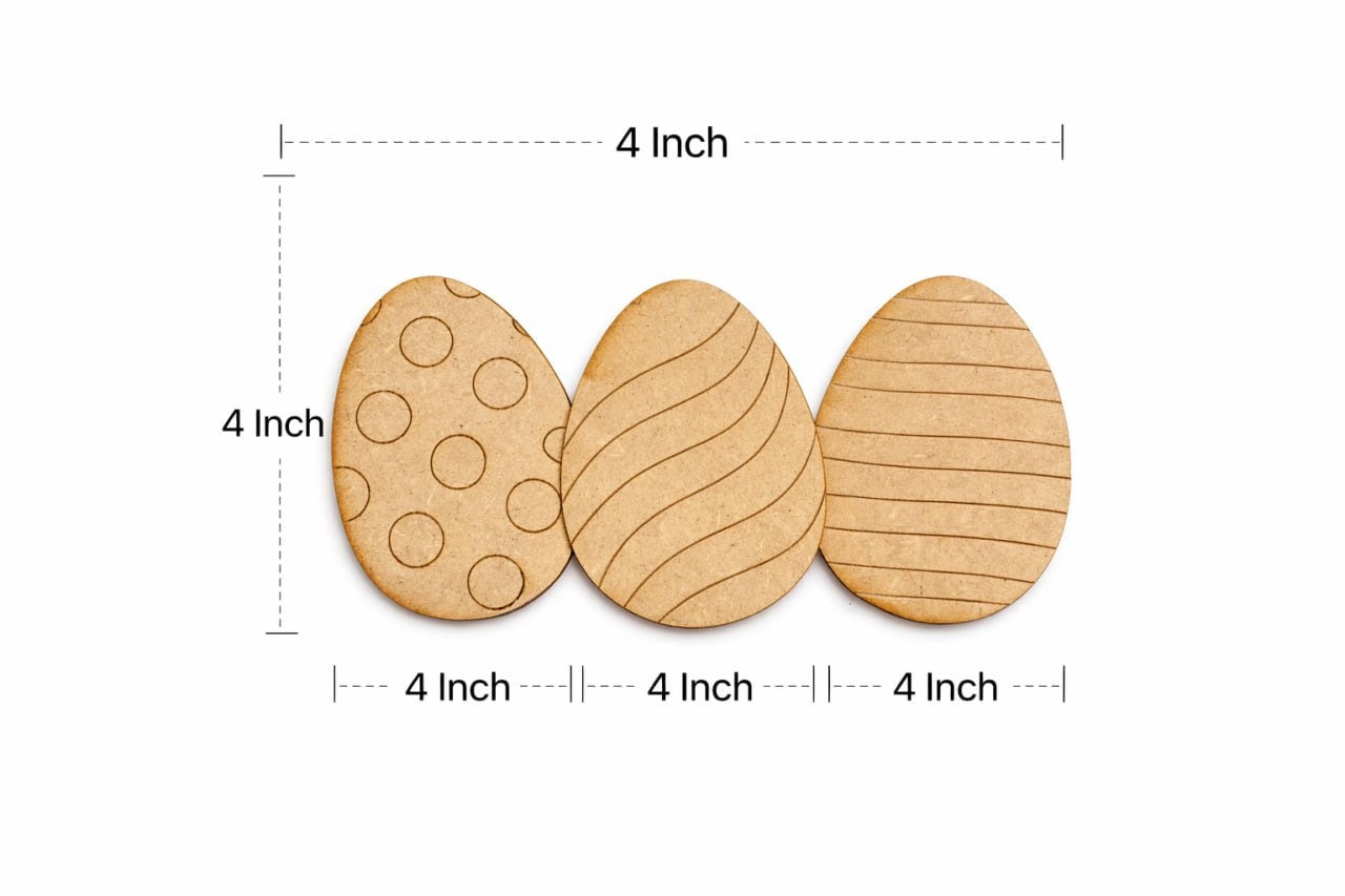 Pack of 4 Wooden Easter Egg Shapes, MDF Craft Embellishments, Unfinished Ornaments for Craft, Decoration Itmas - 4 Inch