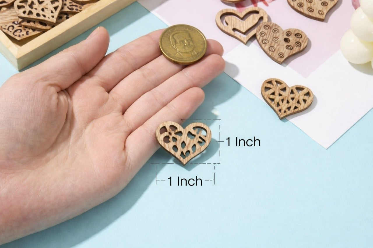 50 Pcs Wooden Heart Shaped Cutouts, Unfinished Wood Pendants with Decorative Patterns, Wooden Heart Cutouts, Decorations itmas 1 Inch