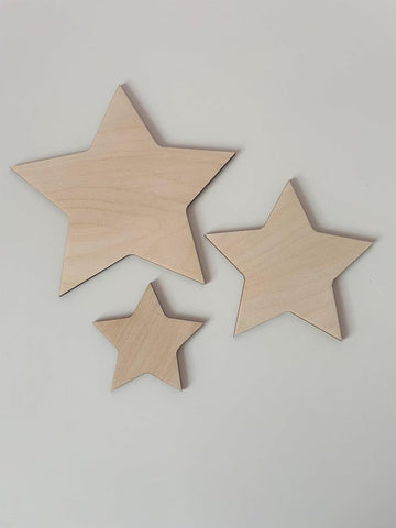 Pack of 3 Wooden MDF Star Cutouts | Craft Shape Blanks for DIY Painting, School Projects & Home Decoration | Small 7x7.5cm, Medium 11.5x11cm, Large 15.6x14.8cm