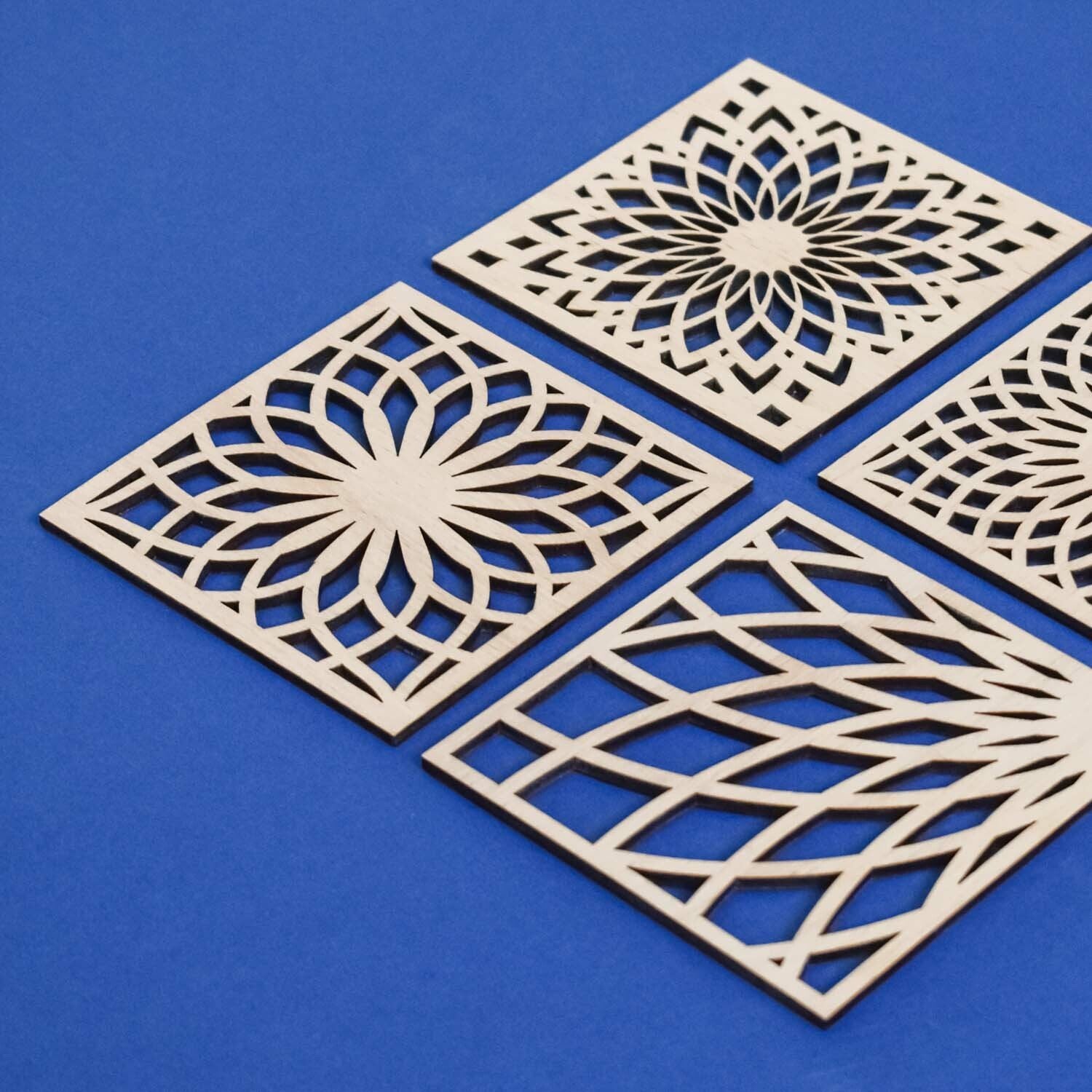 Wooden MDF Pack of 4 Floral | 10 Inch Cup Mats | Decorative Wooden Drink |MDF Table Decor & DIY Craft Cutouts