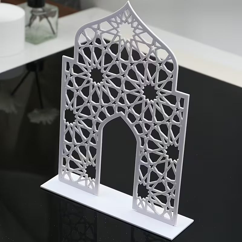 Wooden Islamic Tabletop Decor | Black & White Eid Mubarak Ornament | Ramadan Muharram Islamic Desktop Decoration