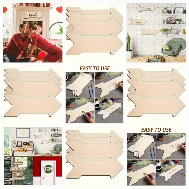 Pack of 6 Wooden Arrow Blank Boards, Unfinished MDF Craft Shapes, Party & Office Decorations - 7.87x2.94 Inch