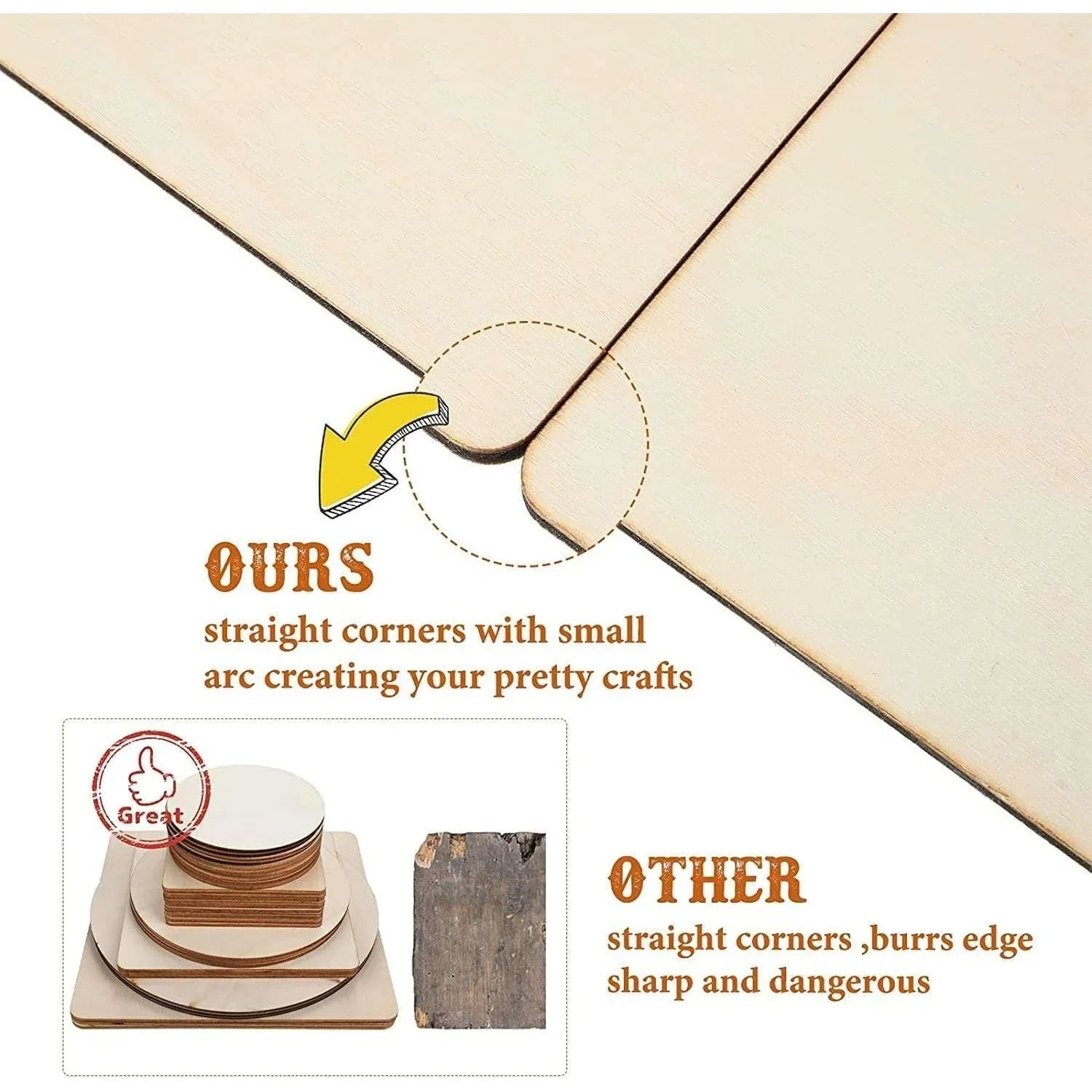 Haoser 18 Pieces Unfinished Blank Wood Pieces Wooden Squares for Crafts Natural Wooden Cutouts Tiles Round Wood Circles