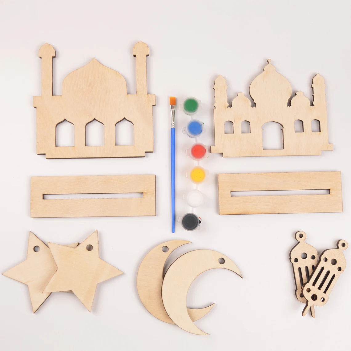 Pack of 8 DIY Wood Ramadan eid Activity Paint Your own masjid Pine MDF Islamic Craft kit Kids Ramadan eid Decoration | Ramadan Decor Ornaments | Ramadan Decoration & Home Decor 6 inch