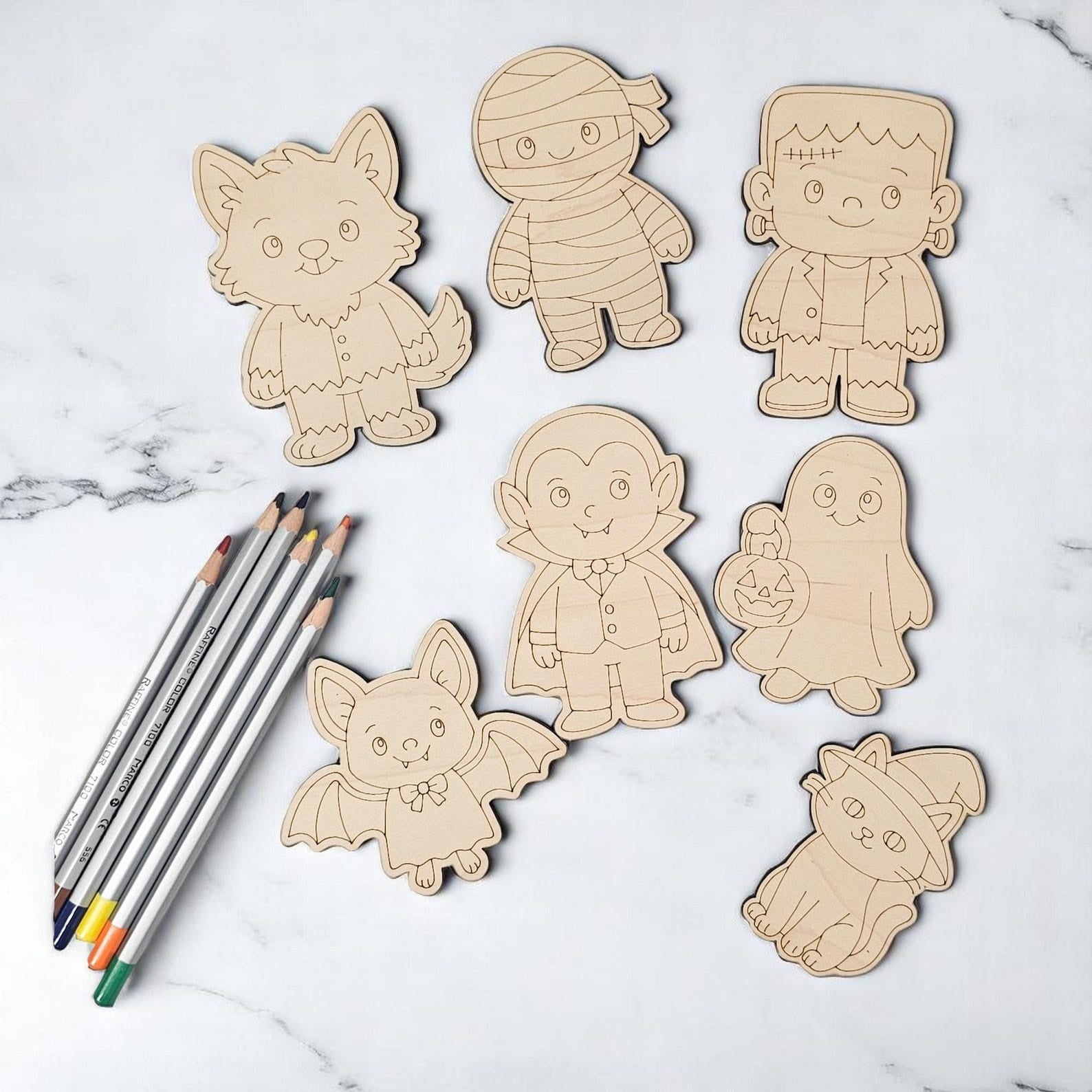 7 Pcs Wooden Fairy Tale Coloring Kit for Kids | Princess, Magic Wand, Frog DIY Craft Set