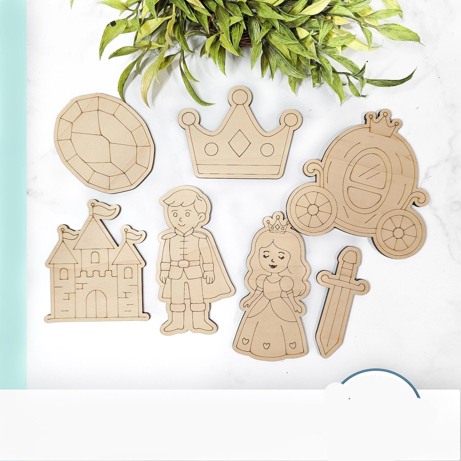 7 Pcs Wooden Fairy Tale Coloring Kit for Kids | Princess, Magic Wand, Frog DIY Craft Set