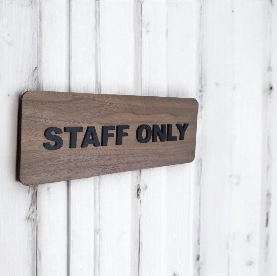 Staff Only Sign Board for Office, MDF Wooden Door Sign 6x12 Inch – Staff Entry Restricted Area, Wall Mount, Laser Cut Letters, Modern Office Decor