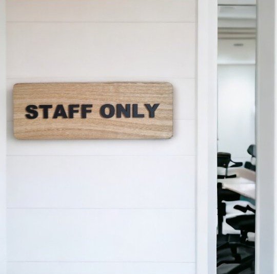 Staff Only Sign Board for Office, MDF Wooden Door Sign 6x12 Inch – Staff Entry Restricted Area, Wall Mount, Laser Cut Letters, Modern Office Decor