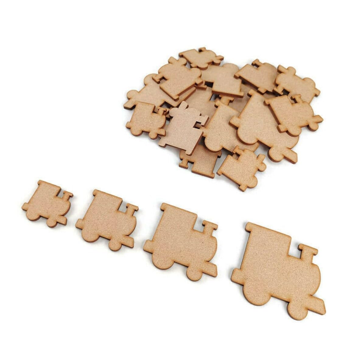 Pack of 10 Wooden MDF Train Cutouts | 2 Inch Craft Shapes for DIY Art, School Projects, Scrapbooking & Party Decorations | Wooden Blanks for Kids Crafts & Gift Embellishment
