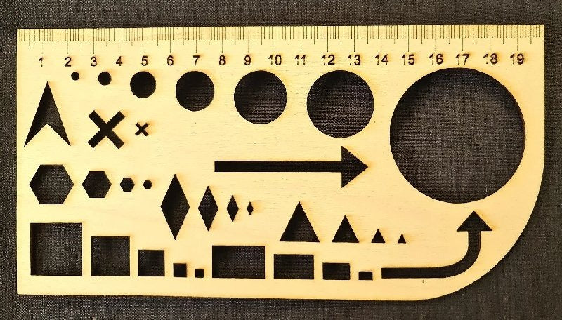 Multi Shape Geometric Stencil Ruler for Drawing, Art, Craft, and Technical Design – 20cm Wooden Template with Circles, Squares, Arrows, Hexagons