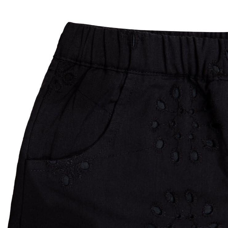 Haoser Girls Black Sifli Embroidery Cotton Designer Shorts - Stylish Printed Pure Cotton Shorts with 2 Pockets - Haoser