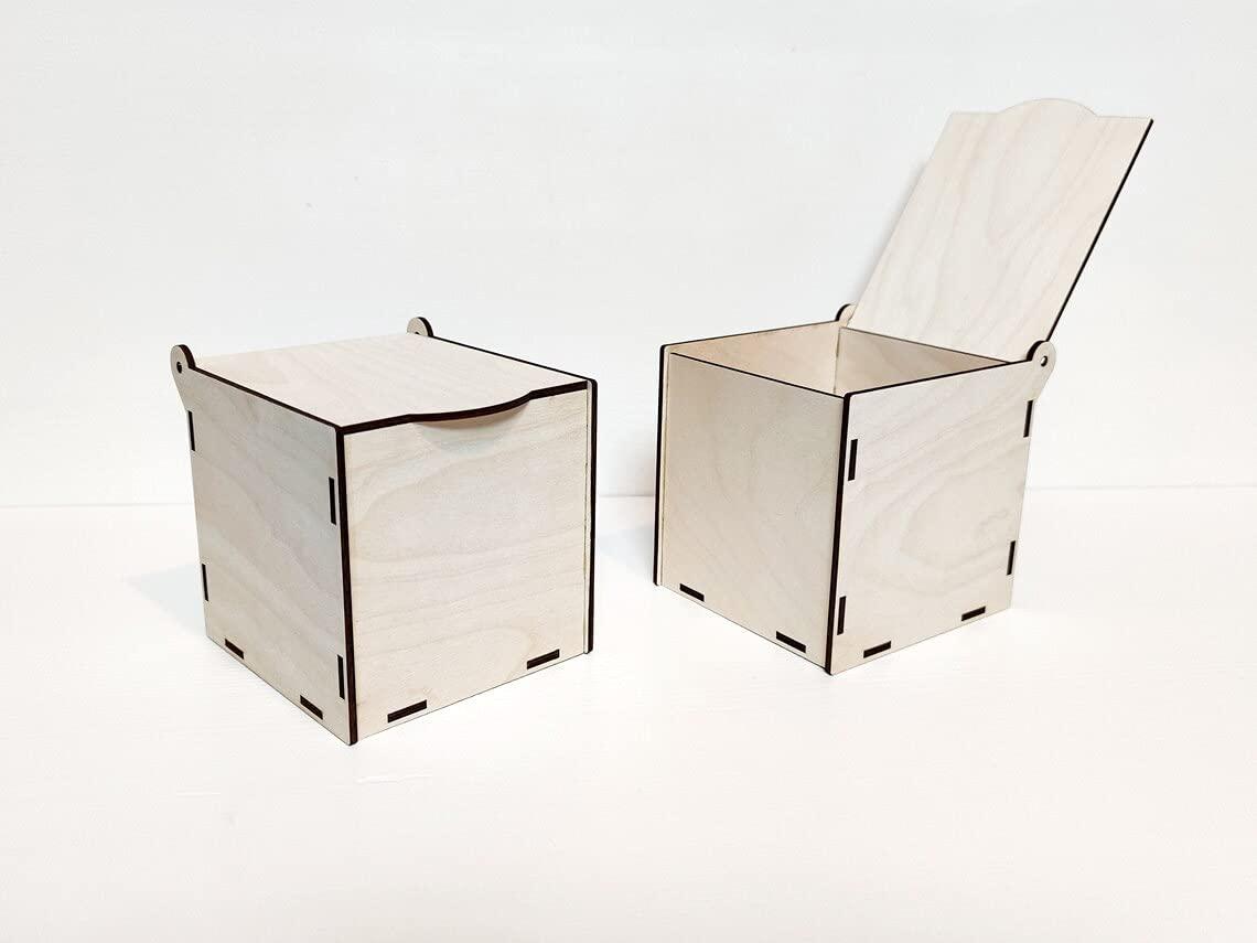 Pack of 2 Unfinished Wooden Box DIY Craft Wooden Boxes for Art, Hobbies, Jewelry Box and Home Storage (BP3-BOX16_Beige_3.9X3.9X3.9 IN) - Haoser