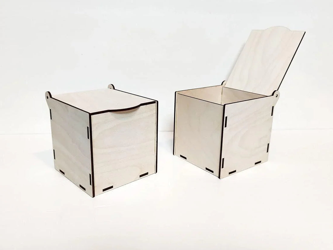 Pack of 2 Unfinished Wooden Box DIY Craft Wooden Boxes for Art, Hobbies, Jewelry Box and Home Storage (BP3-BOX16_Beige_3.9X3.9X3.9 IN) - Haoser