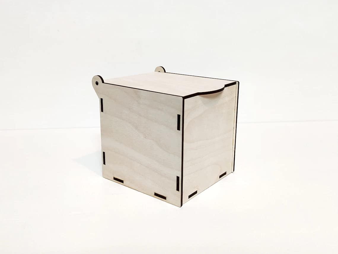 Pack of 2 Unfinished Wooden Box DIY Craft Wooden Boxes for Art, Hobbies, Jewelry Box and Home Storage (BP3-BOX16_Beige_3.9X3.9X3.9 IN) - Haoser