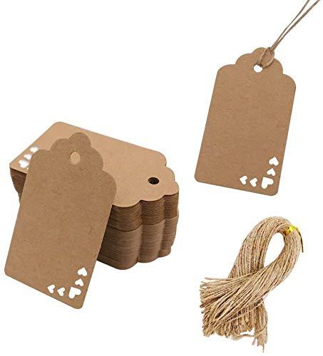 100pcs Premium Gift Tags, Double-Sided Available Kraft Paper Price Tags with 100 Root Natural Jute Twine, Craft Tags Labels Treats Tags for Wedding Christmas Day Thanksgiving tag-3 - Haoser