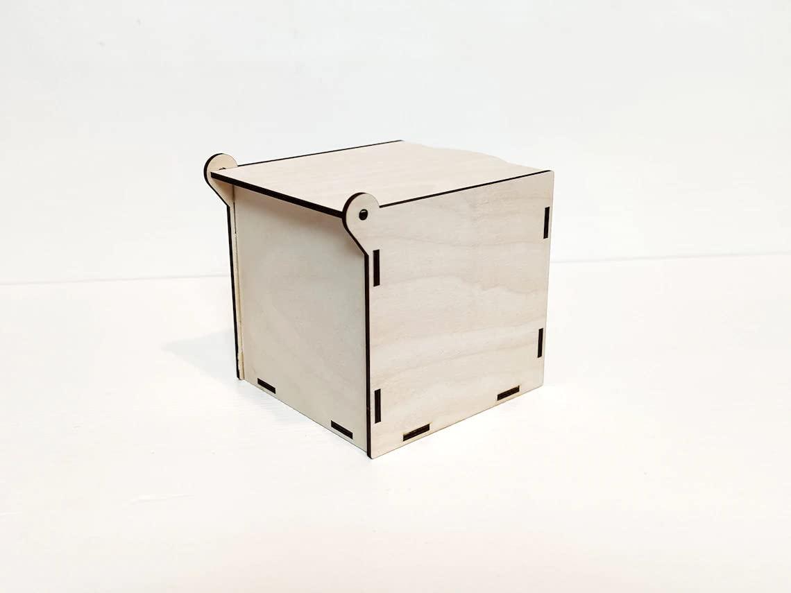 Pack of 2 Unfinished Wooden Box DIY Craft Wooden Boxes for Art, Hobbies, Jewelry Box and Home Storage (BP3-BOX16_Beige_3.9X3.9X3.9 IN) - Haoser