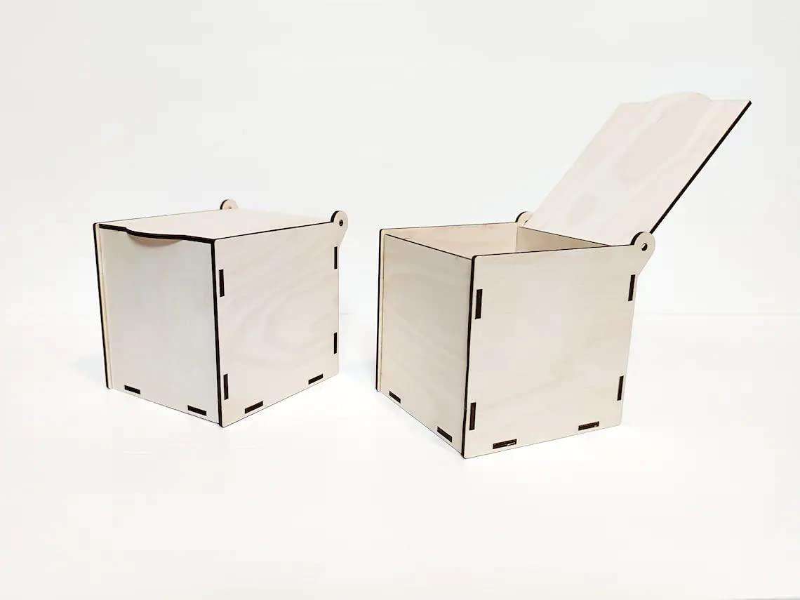 Pack of 2 Unfinished Wooden Box DIY Craft Wooden Boxes for Art, Hobbies, Jewelry Box and Home Storage (BP3-BOX16_Beige_3.9X3.9X3.9 IN) - Haoser