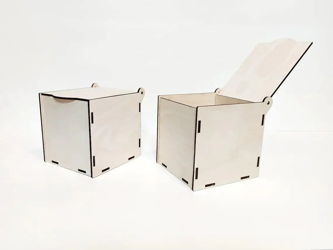 Pack of 2 Unfinished Wooden Box DIY Craft Wooden Boxes for Art, Hobbies, Jewelry Box and Home Storage (BP3-BOX16_Beige_3.9X3.9X3.9 IN) - Haoser