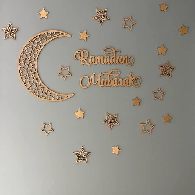 Haoser 12 Inches Hight Ramadan Decoration- Wooden Decoration- Eid Mubarak Wooden Laser Cutout Hanging Decor - Haoser