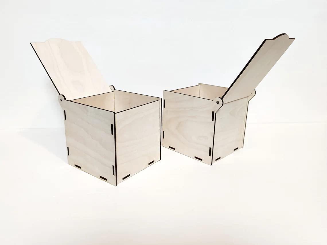 Pack of 2 Unfinished Wooden Box DIY Craft Wooden Boxes for Art, Hobbies, Jewelry Box and Home Storage (BP3-BOX16_Beige_3.9X3.9X3.9 IN) - Haoser